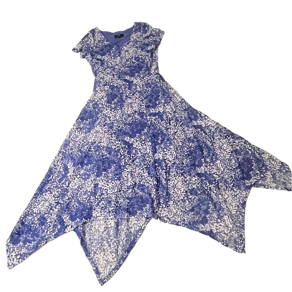 Ronni Nicole Midi Dress Sz S Blue White Foral Print Asymmetric Dress Boho Causal